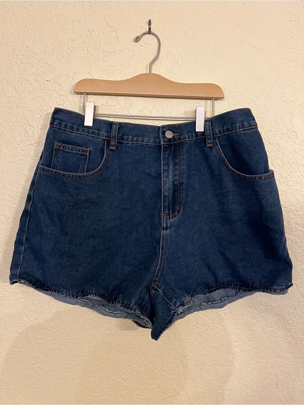 Scalloped Hem High-Rise Dark Blue Denim Shorts